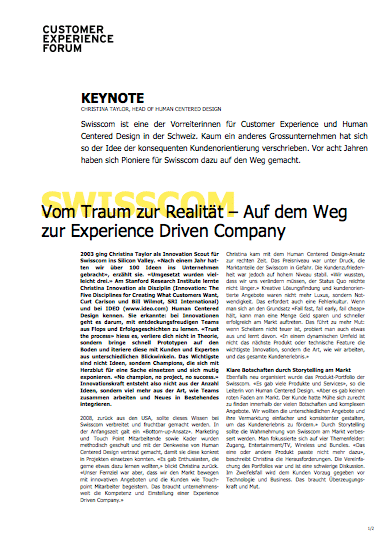 CX-Forum 7 | Keynote Swisscom - Vom Traum zur Realität